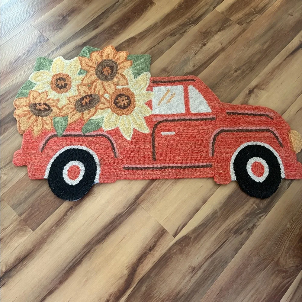 Sunflower Red Truck Doormat - Decorative Floral Home Accent